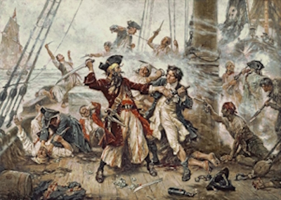 Capture of the Pirate, Blackbeard, 1718, Jean Leon Gerome Ferris, painted in 1920.