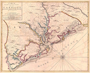 Carte Particuliere de la Caroline centered on the city of Charleston (1690), Historical Maps of Alabama collection, University of Alabama Department of Geography.