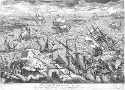 The Great Storm Novber 26 1703 Wherein Rear Admiral Beaumont was lost on the Goodwin Sands (18th century).