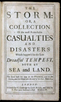 Cover page of The Storm by Daniel Defoe, 1704.