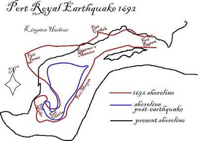  Map showing shoreline changes caused by the 1692 Port Royal earthquake (2011).