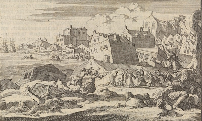 Port Royal earthquake 1692 by Jan Luyken and Pieter van der Aa (after 1692).