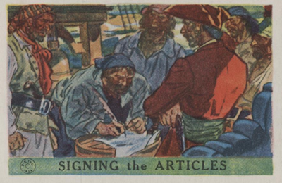 Signing the Articles - from the 1936 Pac-Kups Jolly Roger Pirates trading card set, 1936.