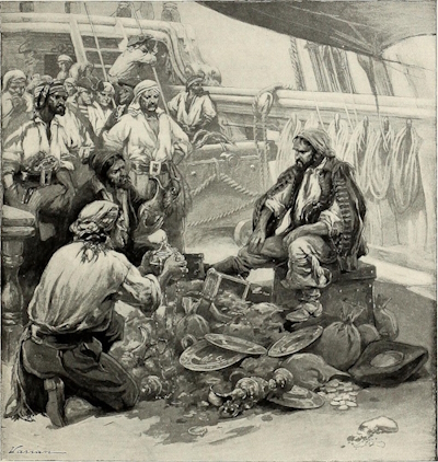 Pirates dividing treasure - St. Nicholas illustrated magazine, volume 25, part 1, 1879.