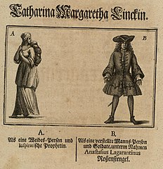 Catharina Margaretha Linck in men and women's clothing, September 1720.