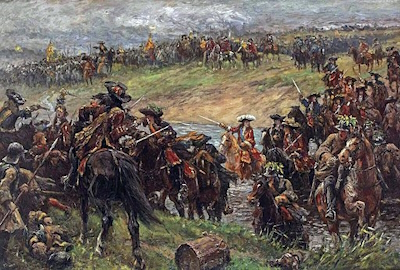 William of Orange crosses the Boyne during the Battle of the Boyne, 1690, painted late 1800 early 1900s by Jan Hoynck van Papendrecht.