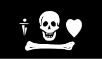 Despite being the traditional depiction of Stede Bonnet's pirate flag, written accounts say that he flew a black flag with only a skull on it.