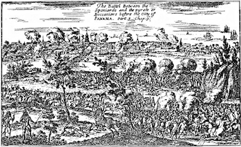 Captain Henry Morgan attacking Panama, 1671. Alexandre Exquemelin, The Buccaneers of America, 1684.