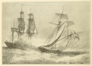 A sketch of the Capture of the El Mosquito from the book Historia de Puerto Rico, 1922.