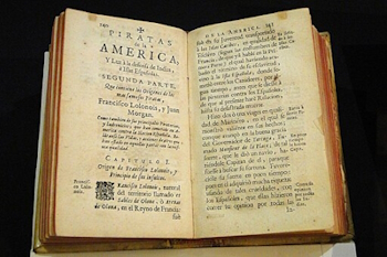 Pirates of America - Antique Book in General Archive of the Indies - Seville, Spain.