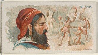 Bartholomew Sharp, Firing La Serena, from the Pirates of the Spanish Main series (N19) for Allen & Ginter Cigarettes, 1888.