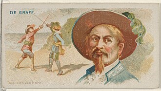 De Graaf, Duel with Van Horn, from the Pirates of the Spanish Main series (N19) for Allen & Ginter Cigarettes, print, George S. Harris & Sons, 1888.