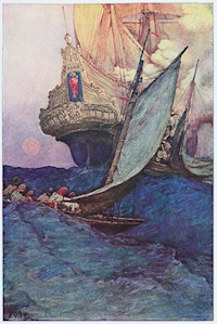 An Attack on a Galleon in Howard Pyle's Book of Pirates, 1905.